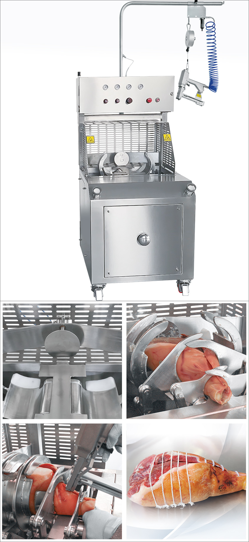 Semi-automatic machine suitable for forming boned raw hams