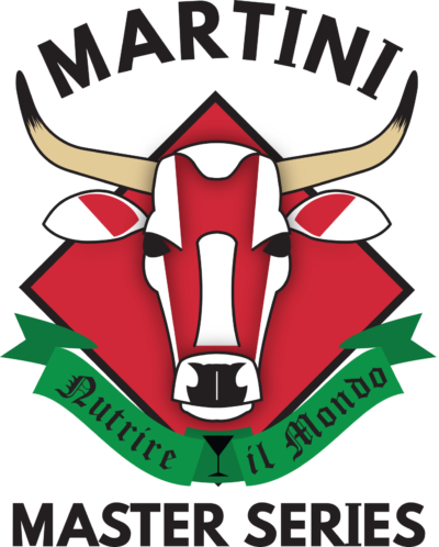 Logo featuring cow head with slogan below "nutrire il mondo" "feeding the world"